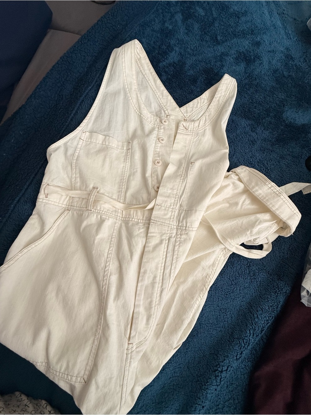 Free people Cream Sleeveless Button-Front Jumpsuit